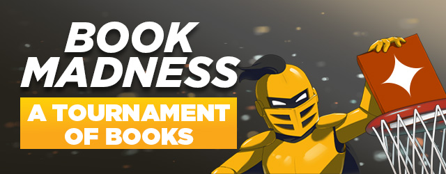 Event graphic with the title of Book Madness: A Tournament of Books next to Knightro dunking a book