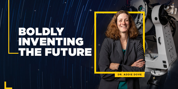 Boldly Inventing the Future event graphic with the title next to the headshot of Adrienne Dove