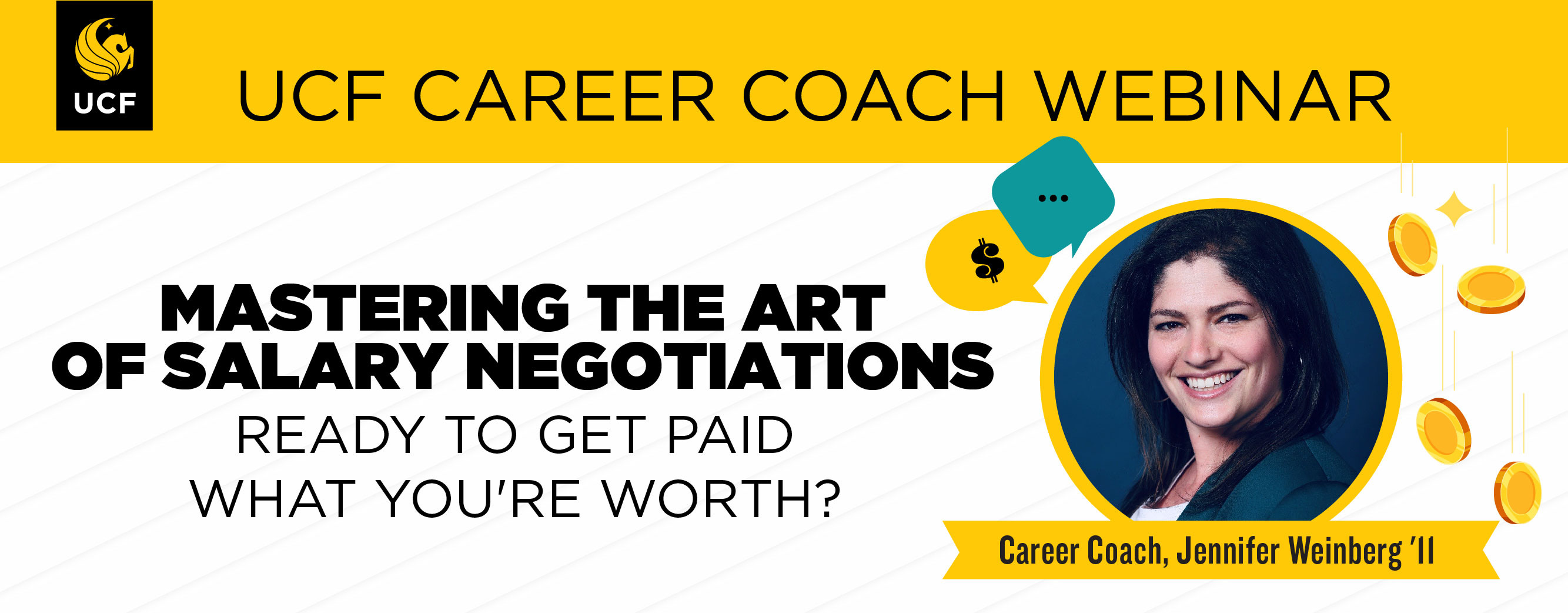 Event graphic with the title of the event Mastering the Art of Salary Negotiations and a headshot of the speaker.